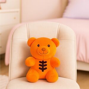6-Inch Orange Skeleton Bear Plush - Soft Halloween Teddy